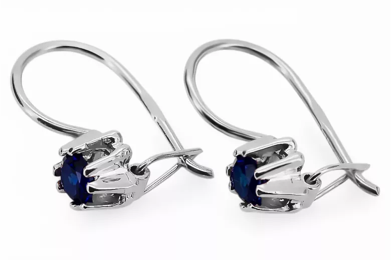 925 فضة 14k 583 Sapphire أقراط vec053s روسي سوفيتي الاتحاد السوفيتي مجوهرات فينتاج آرت ديكو style